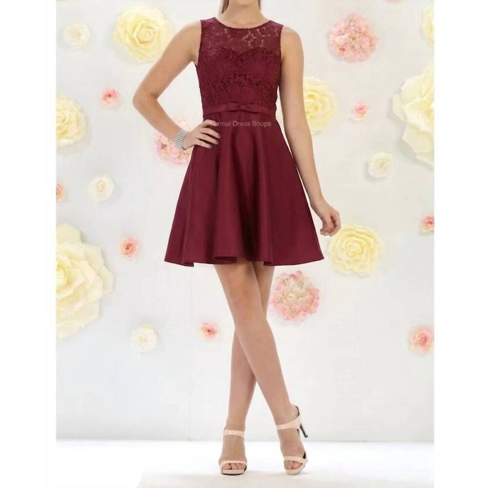 NEW MAY QUEEN COUTURE simple & classy short bridesmaids dress in burgundy